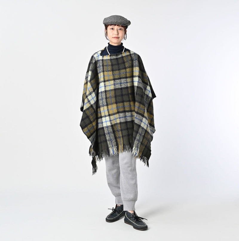 45R Merino Cashmere Check Poncho