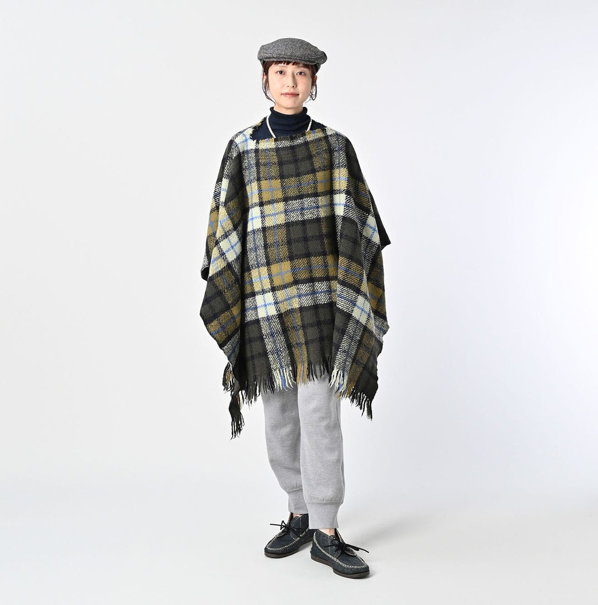 45R Merino Cashmere Check Poncho