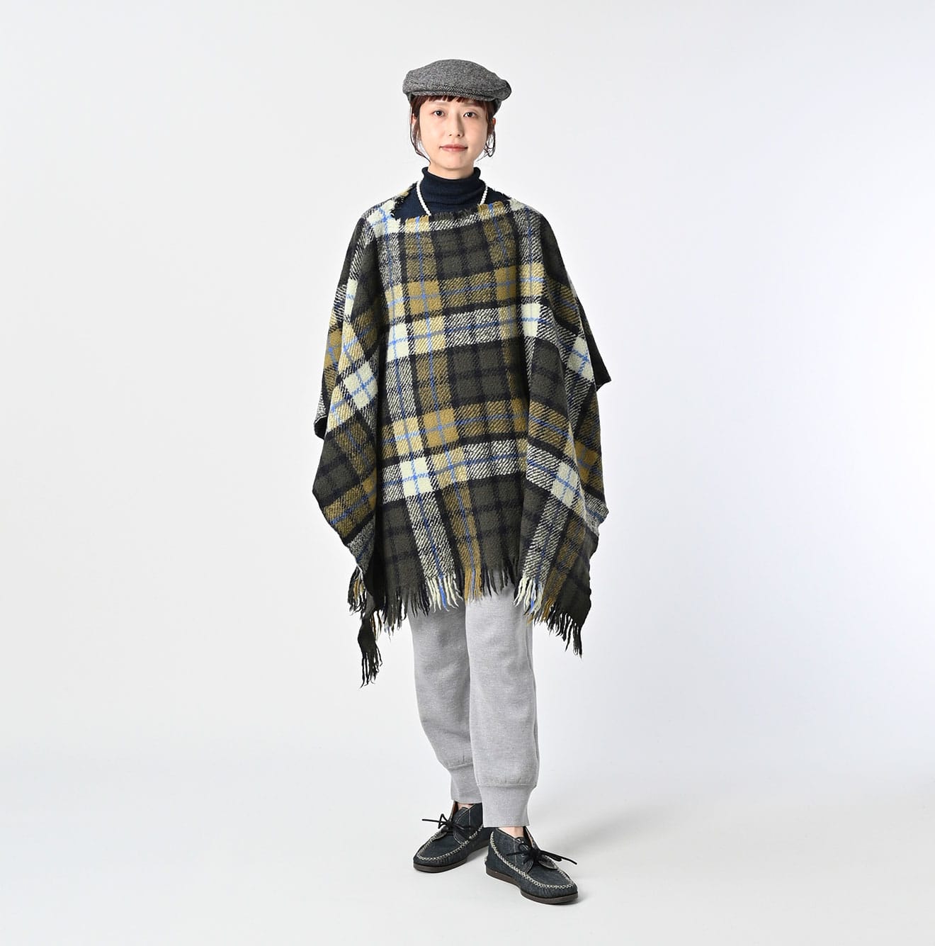 45R Merino Cashmere Check Poncho