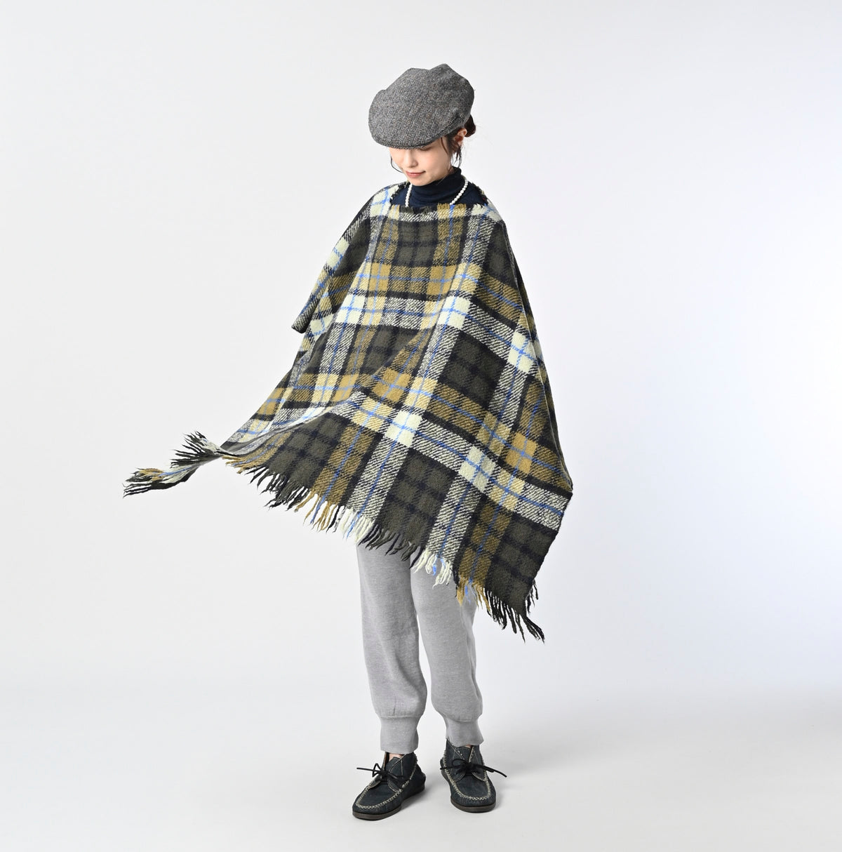 45R Merino Cashmere Check Poncho