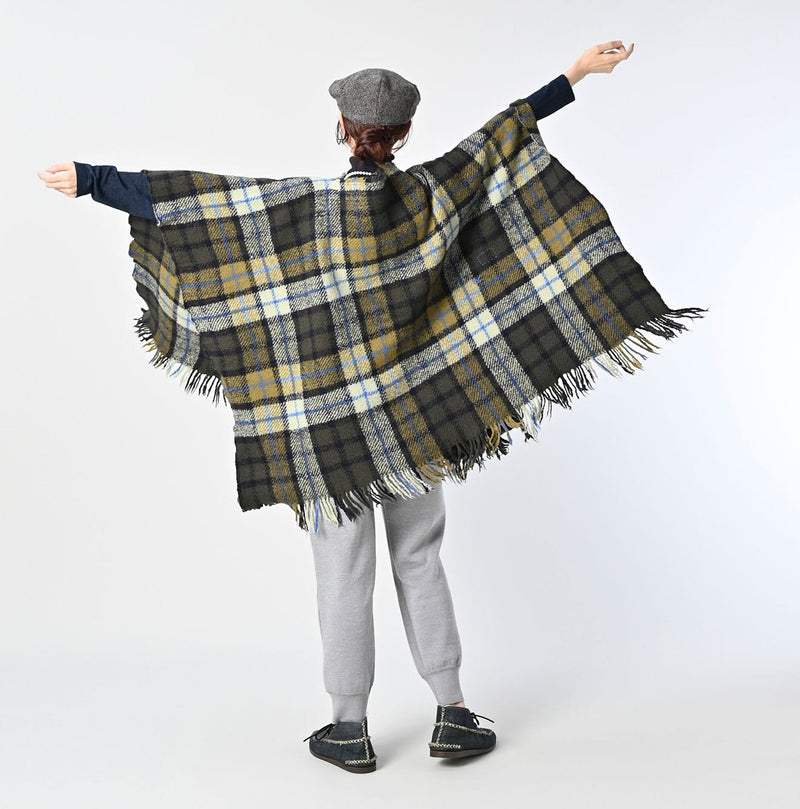 45R Merino Cashmere Check Poncho
