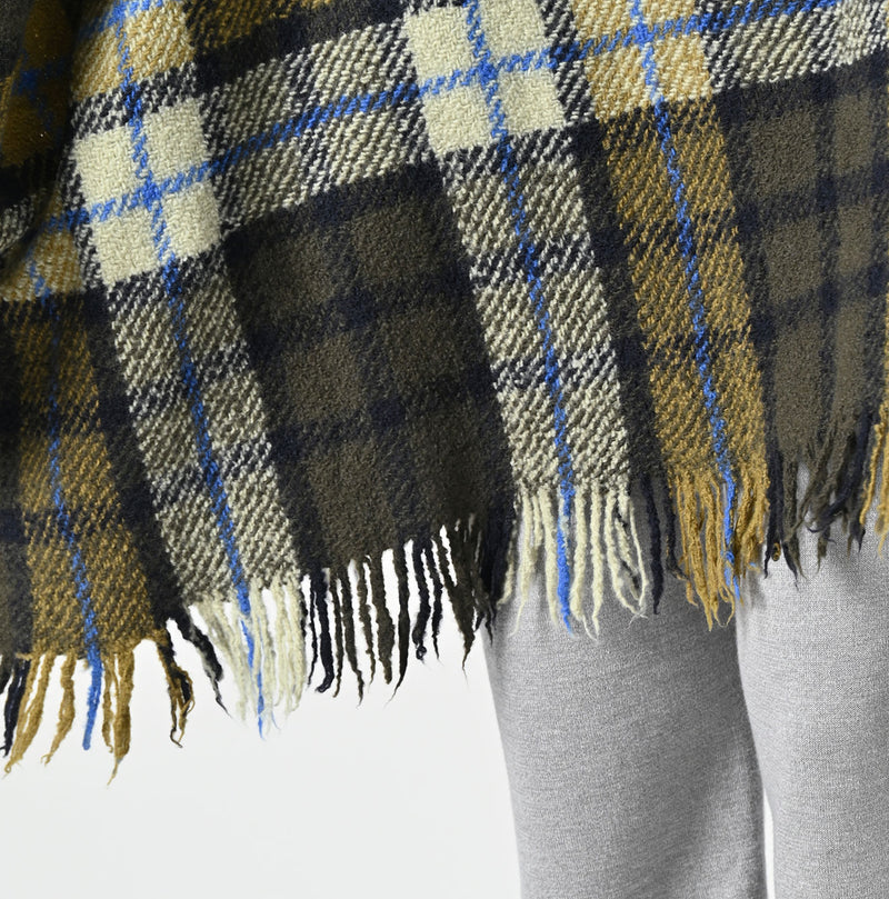 45R Merino Cashmere Check Poncho