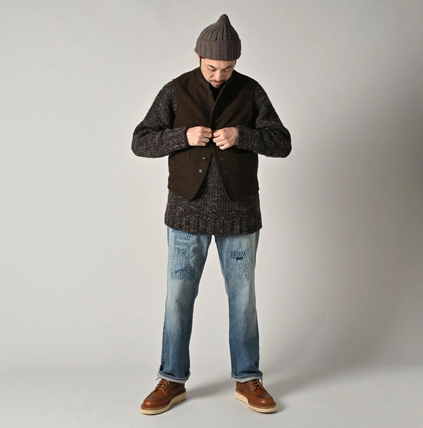 45R Cotton Flannel 908 Stand Collar Vest (Top-dyed)