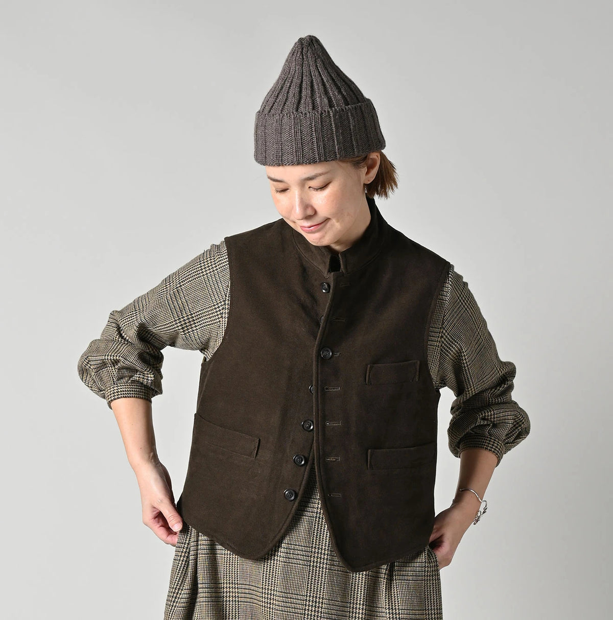 45R Cotton Flannel 908 Stand Collar Vest (Top-dyed) - Image 4