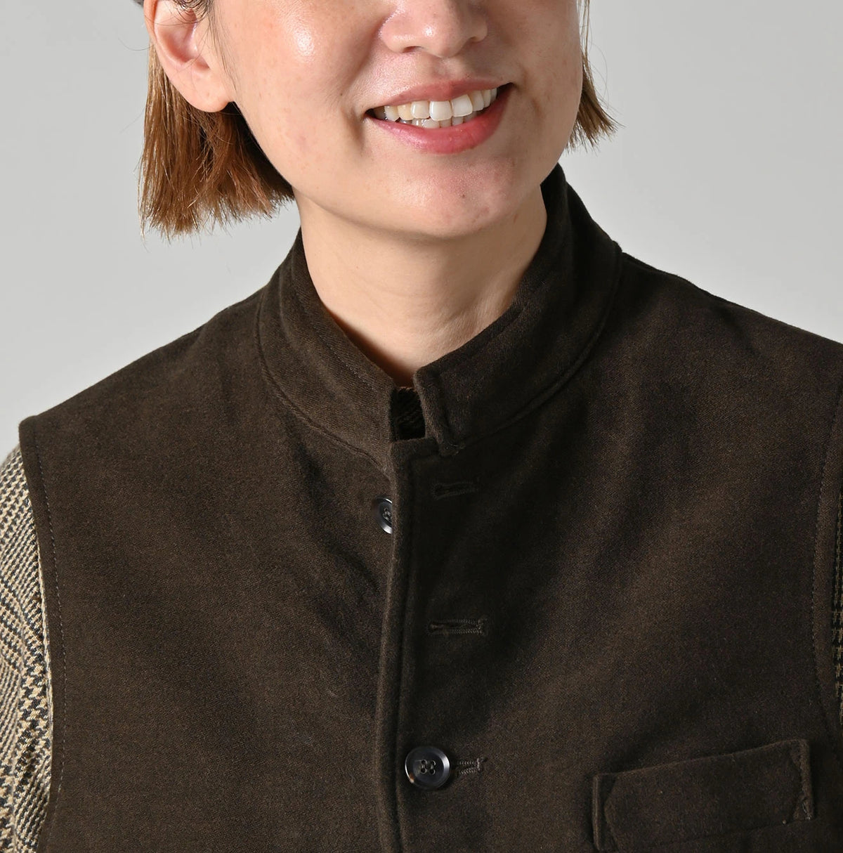 45R Cotton Flannel 908 Stand Collar Vest (Top-dyed) - Image 10