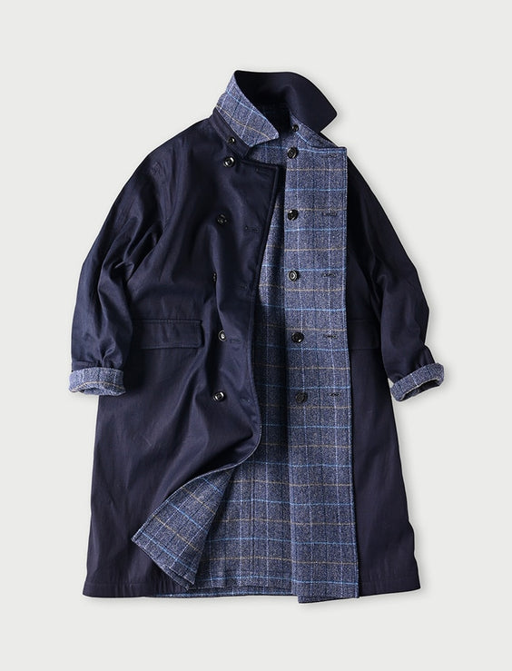 Indigo Gabardine Tweed 908 Reversible Coat