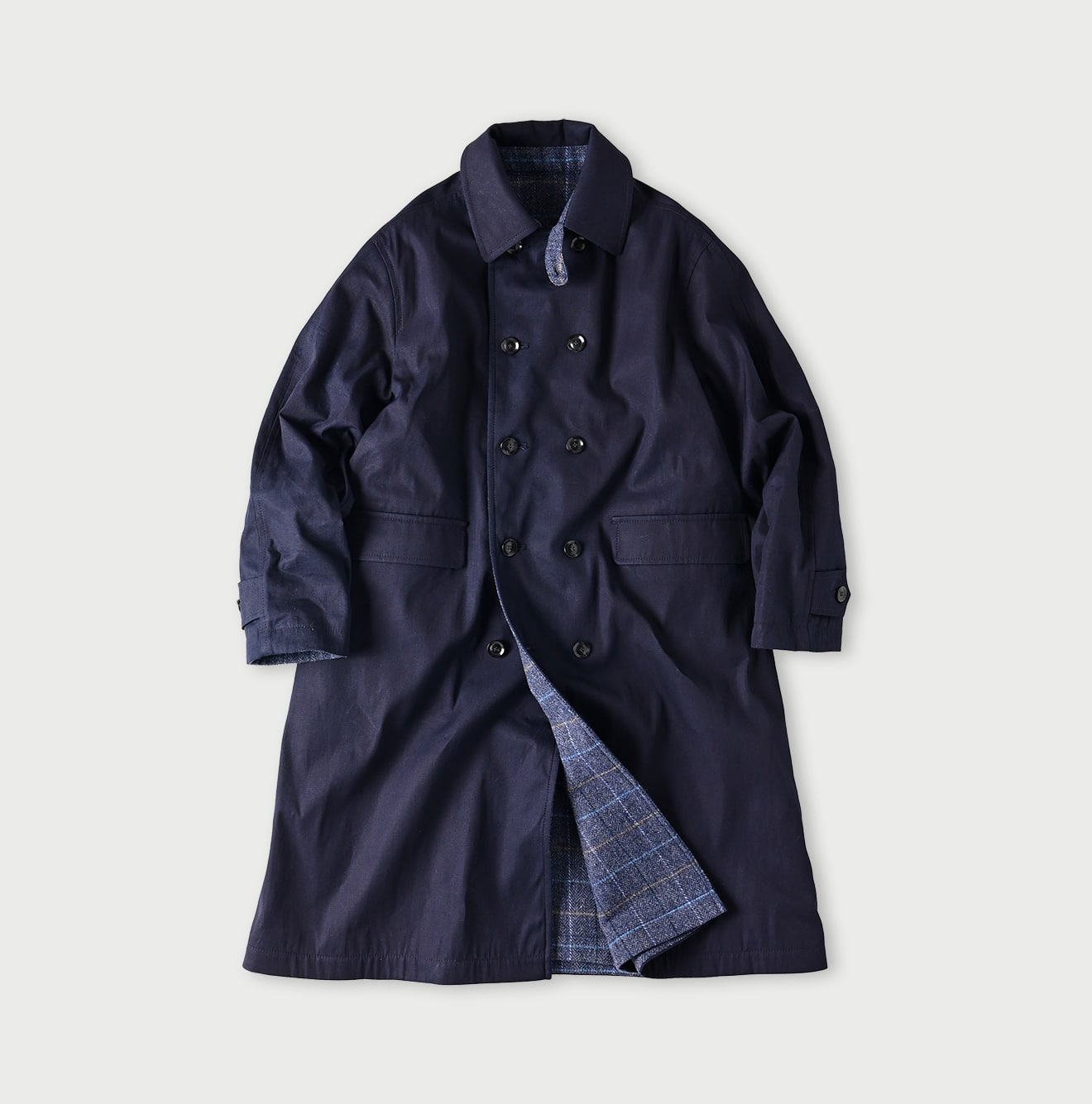 45R Indigo Gabardine Tweed 908 Reversible Coat