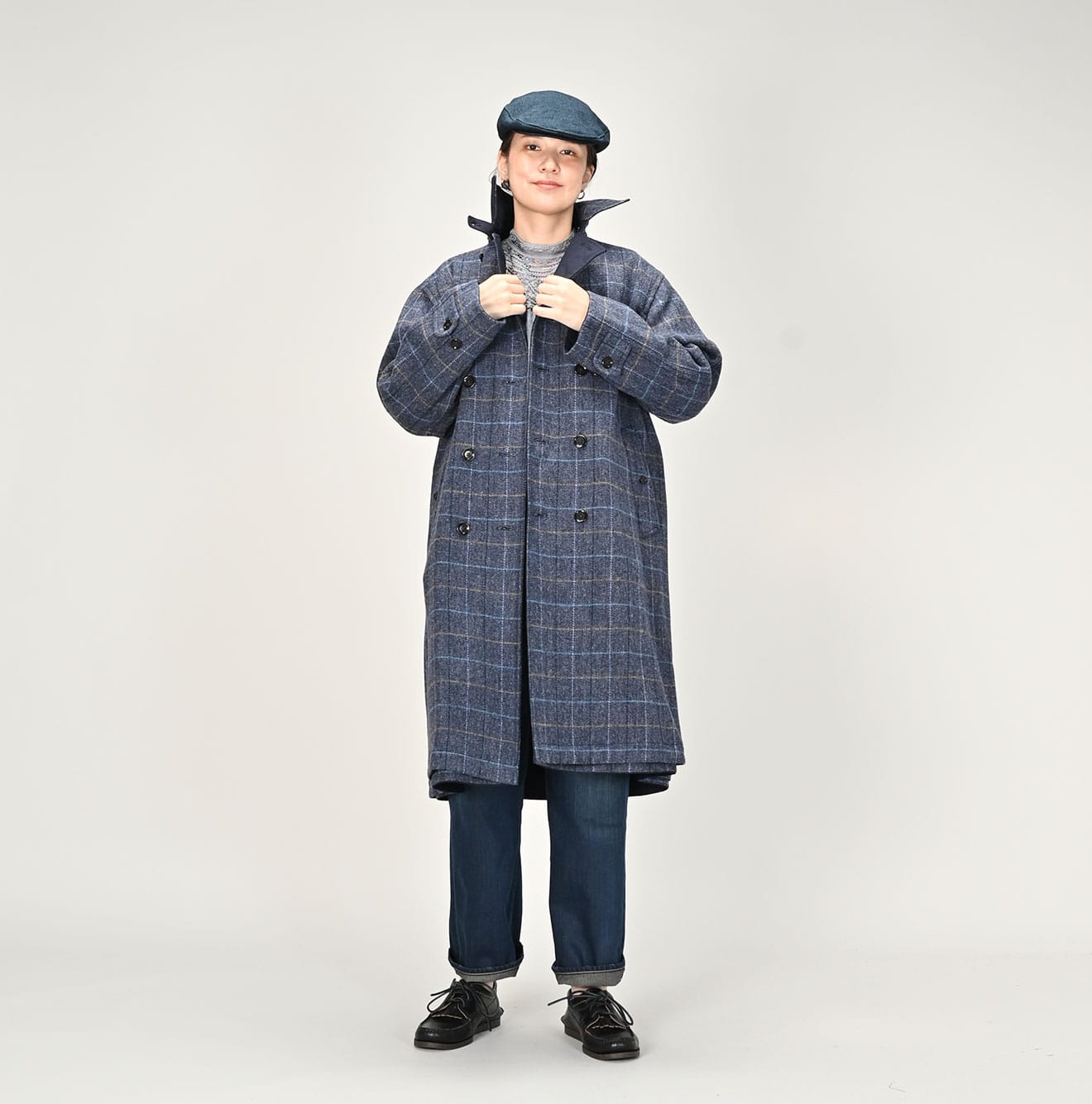 45R Indigo Gabardine Tweed 908 Reversible Coat