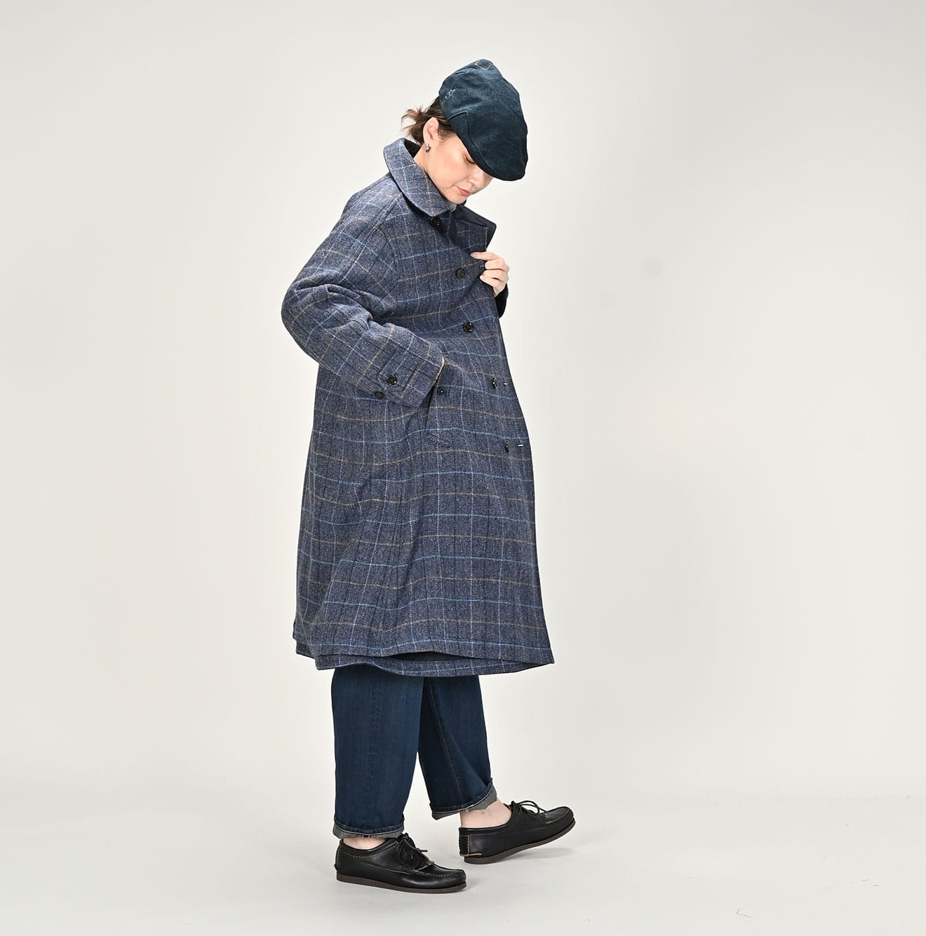 45R Indigo Gabardine Tweed 908 Reversible Coat