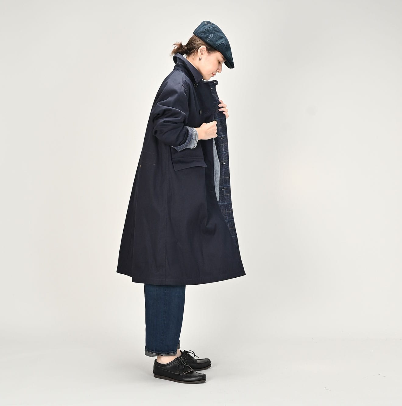 45R Indigo Gabardine Tweed 908 Reversible Coat