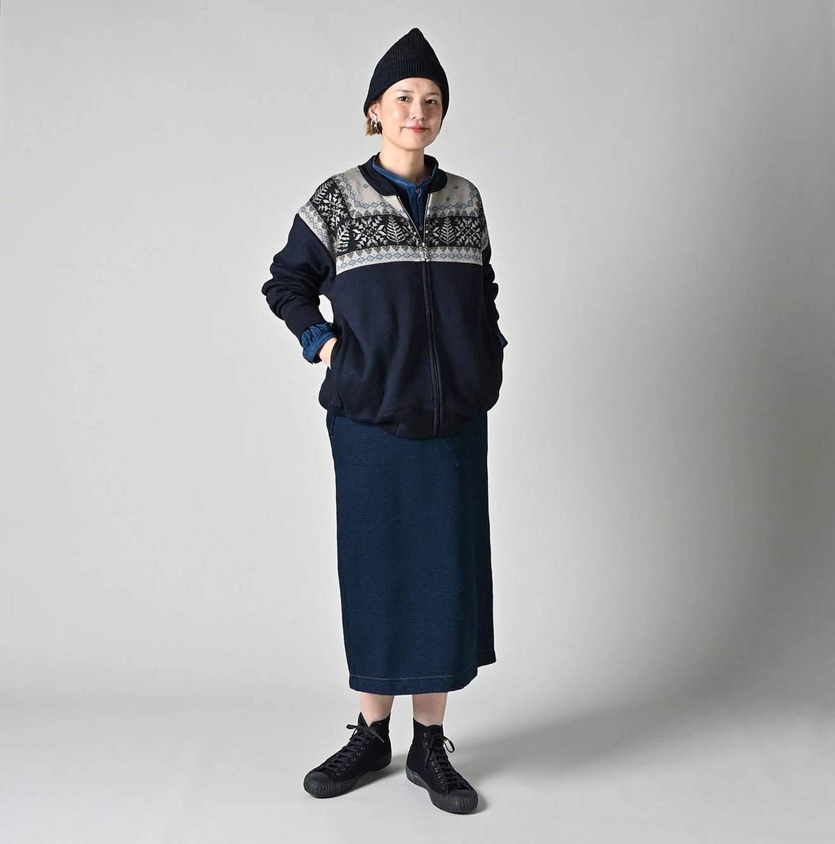 45R Indigo Snowflake Jacquard Smooth 908 Knit-sewn Blouson - Image 2