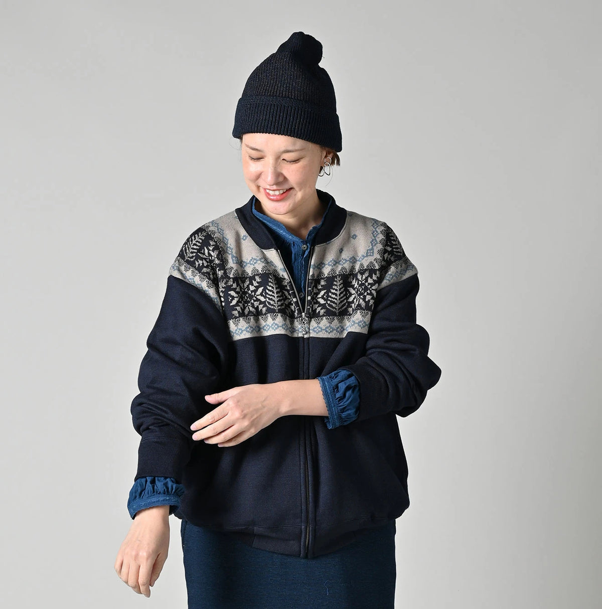 45R Indigo Snowflake Jacquard Smooth 908 Knit-sewn Blouson
