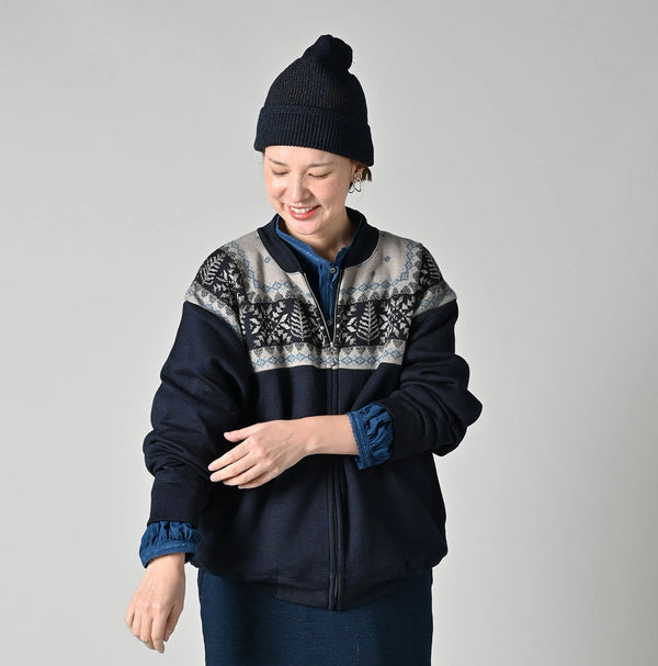 45R Indigo Snowflake Jacquard Smooth 908 Knit-sewn Blouson