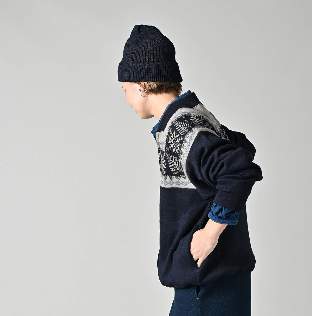 45R Indigo Snowflake Jacquard Smooth 908 Knit-sewn Blouson