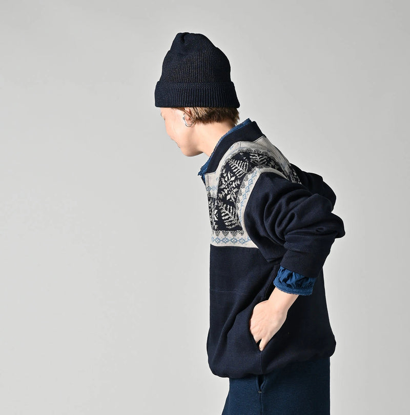 45R Indigo Snowflake Jacquard Smooth 908 Knit-sewn Blouson - Image 4