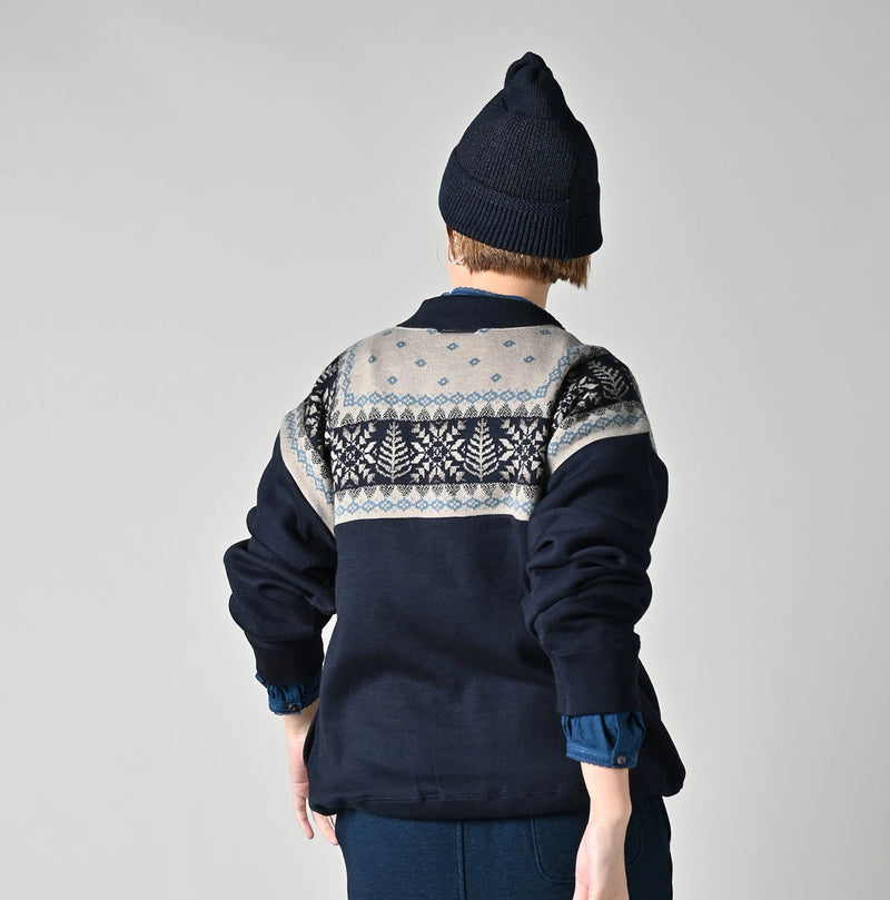 45R Indigo Snowflake Jacquard Smooth 908 Knit-sewn Blouson - Image 5