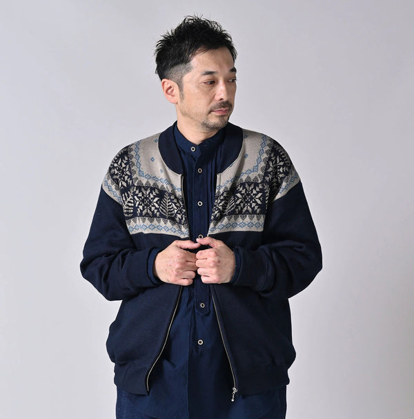 45R Indigo Snowflake Jacquard Smooth 908 Knit-sewn Blouson
