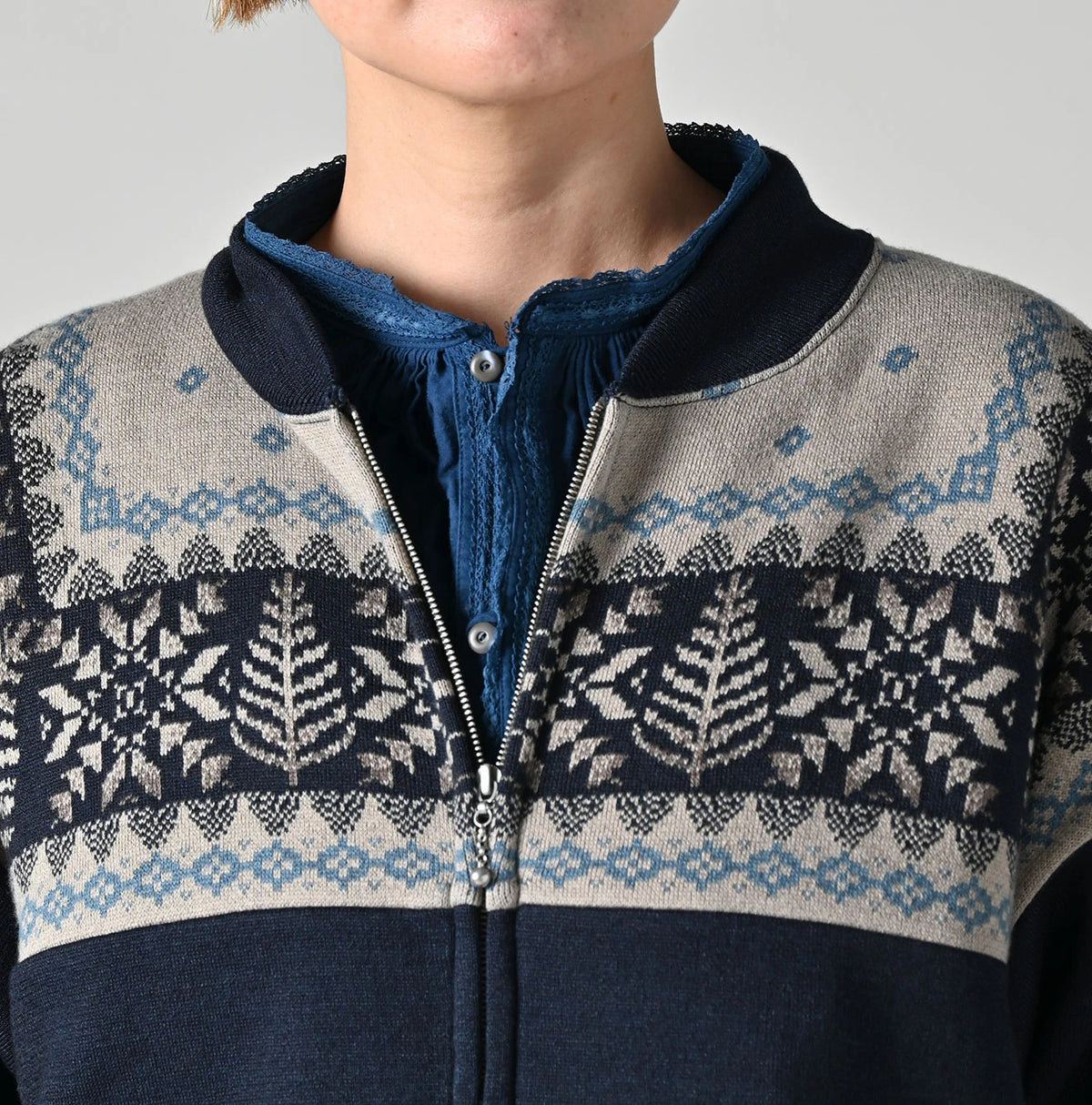 45R Indigo Snowflake Jacquard Smooth 908 Knit-sewn Blouson