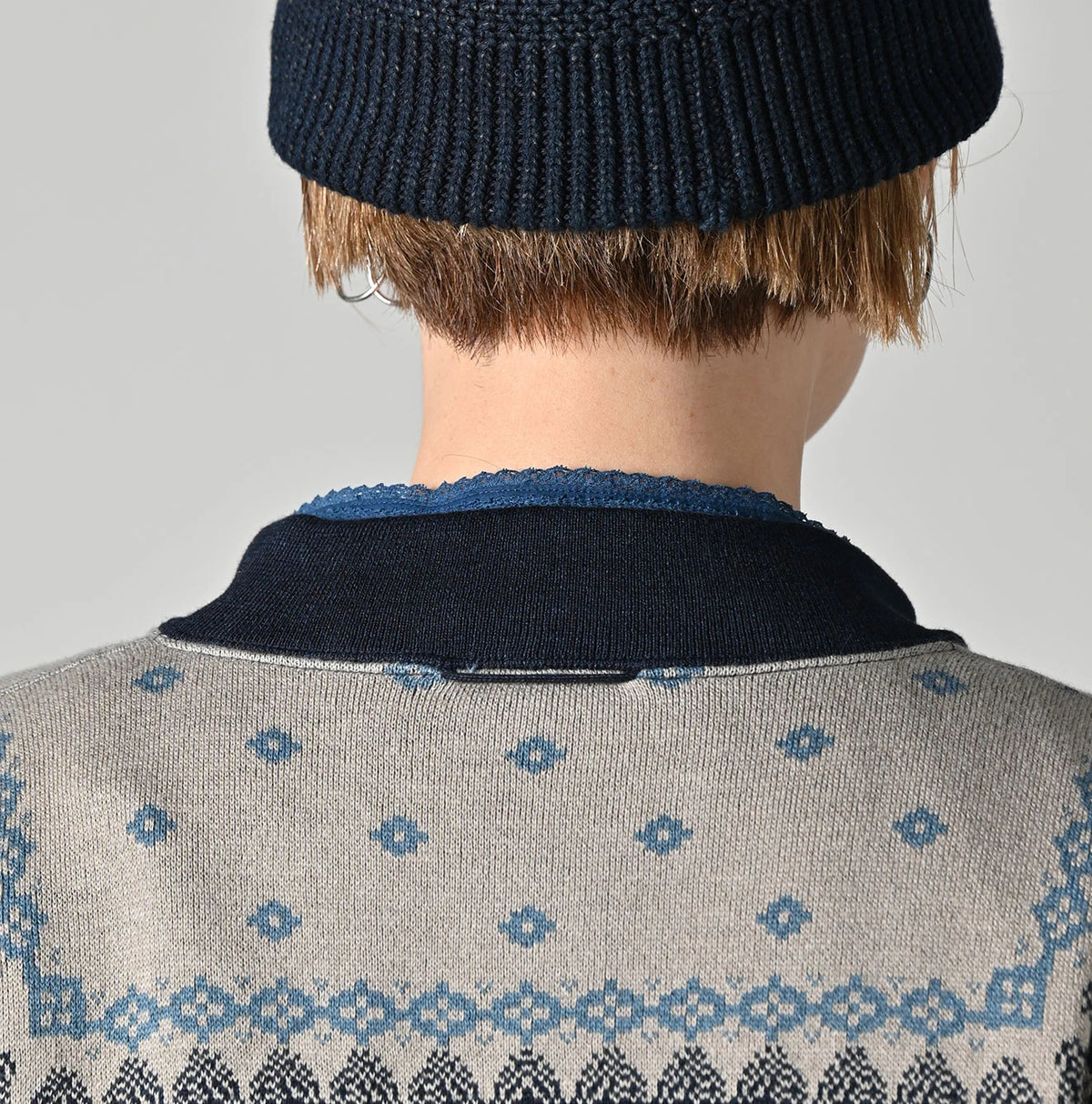 45R Indigo Snowflake Jacquard Smooth 908 Knit-sewn Blouson - Image 13