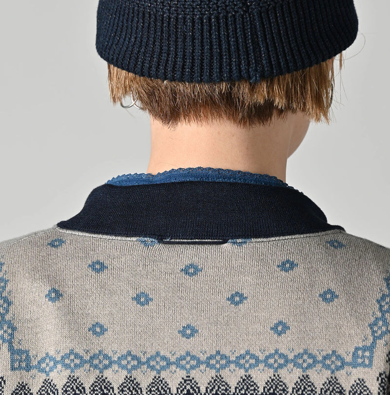 45R Indigo Snowflake Jacquard Smooth 908 Knit-sewn Blouson - Image 13