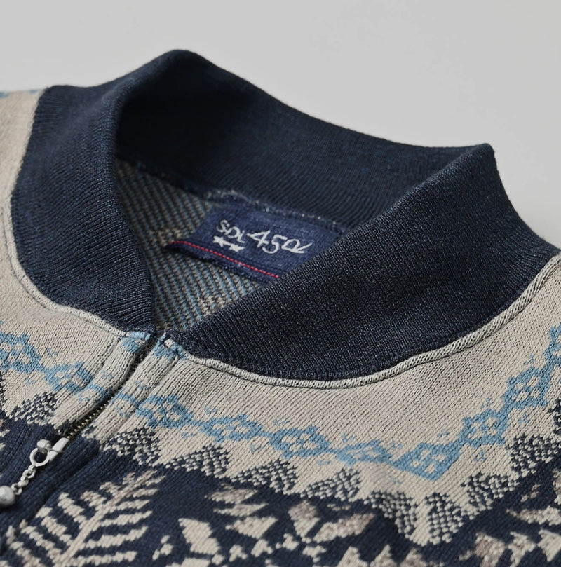 45R Indigo Snowflake Jacquard Smooth 908 Knit-sewn Blouson - Image 16