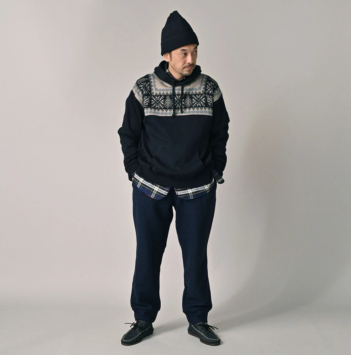 45R Indigo Snowflake Jacquard Smooth 908 Knit-sewn Hoodie - Image 3