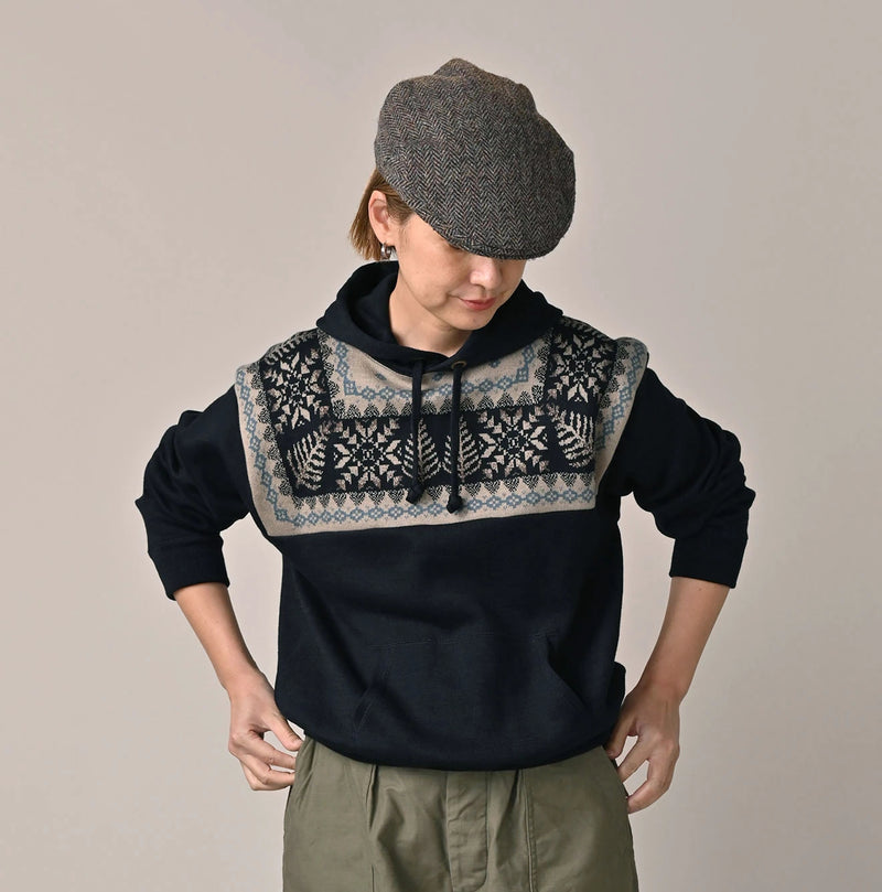 45R Indigo Snowflake Jacquard Smooth 908 Knit-sewn Hoodie - Image 4