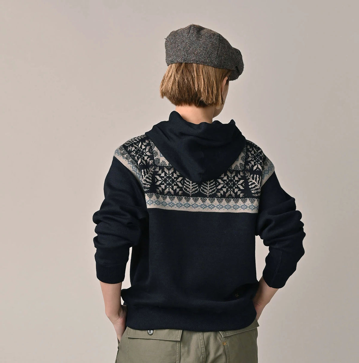 45R Indigo Snowflake Jacquard Smooth 908 Knit-sewn Hoodie - Image 6