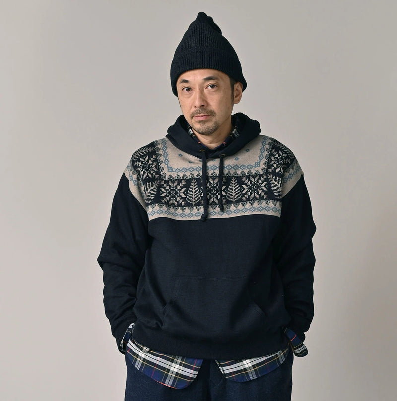 45R Indigo Snowflake Jacquard Smooth 908 Knit-sewn Hoodie - Image 7