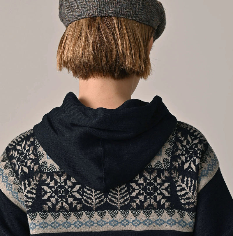 45R Indigo Snowflake Jacquard Smooth 908 Knit-sewn Hoodie - Image 12