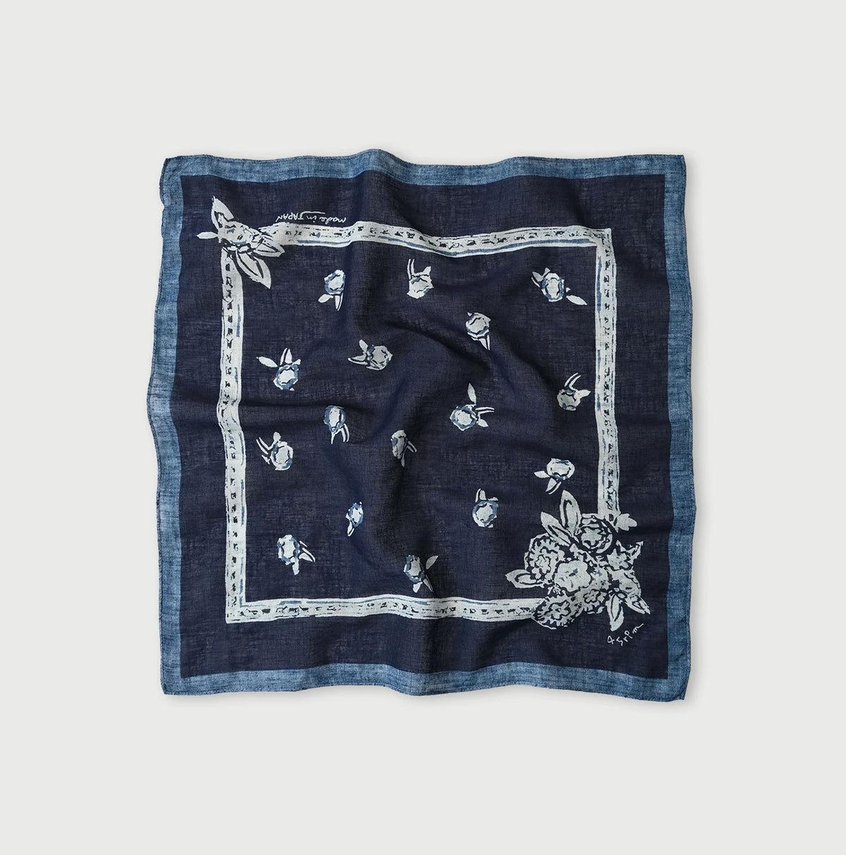 45R Indigo Gauze Flower Crest Bandana