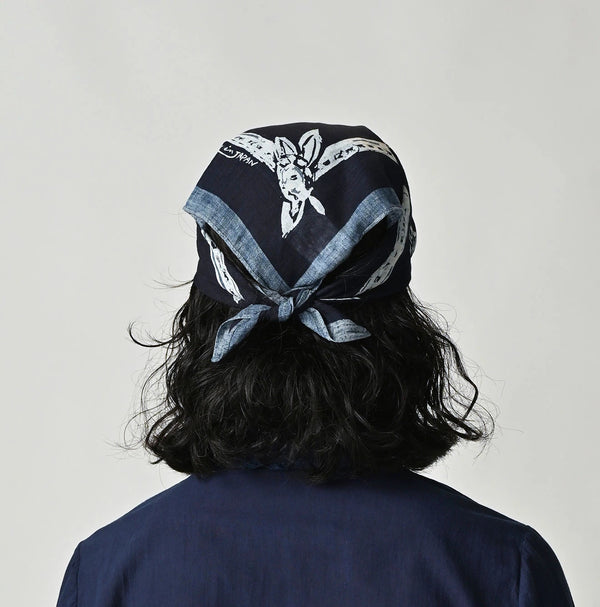 45R Indigo Gauze Flower Crest Bandana