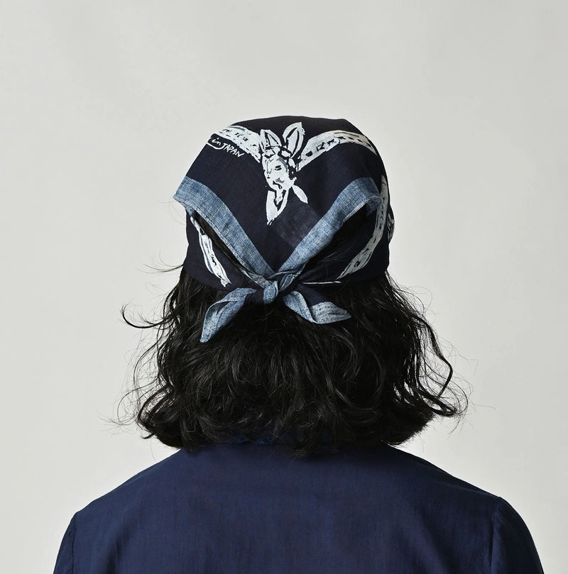 45R Indigo Gauze Flower Crest Bandana - Image 7