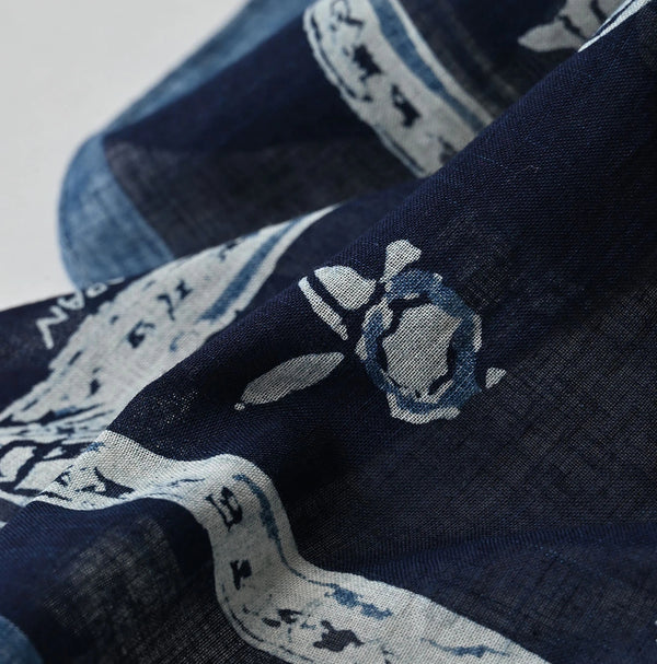 45R Indigo Gauze Flower Crest Bandana