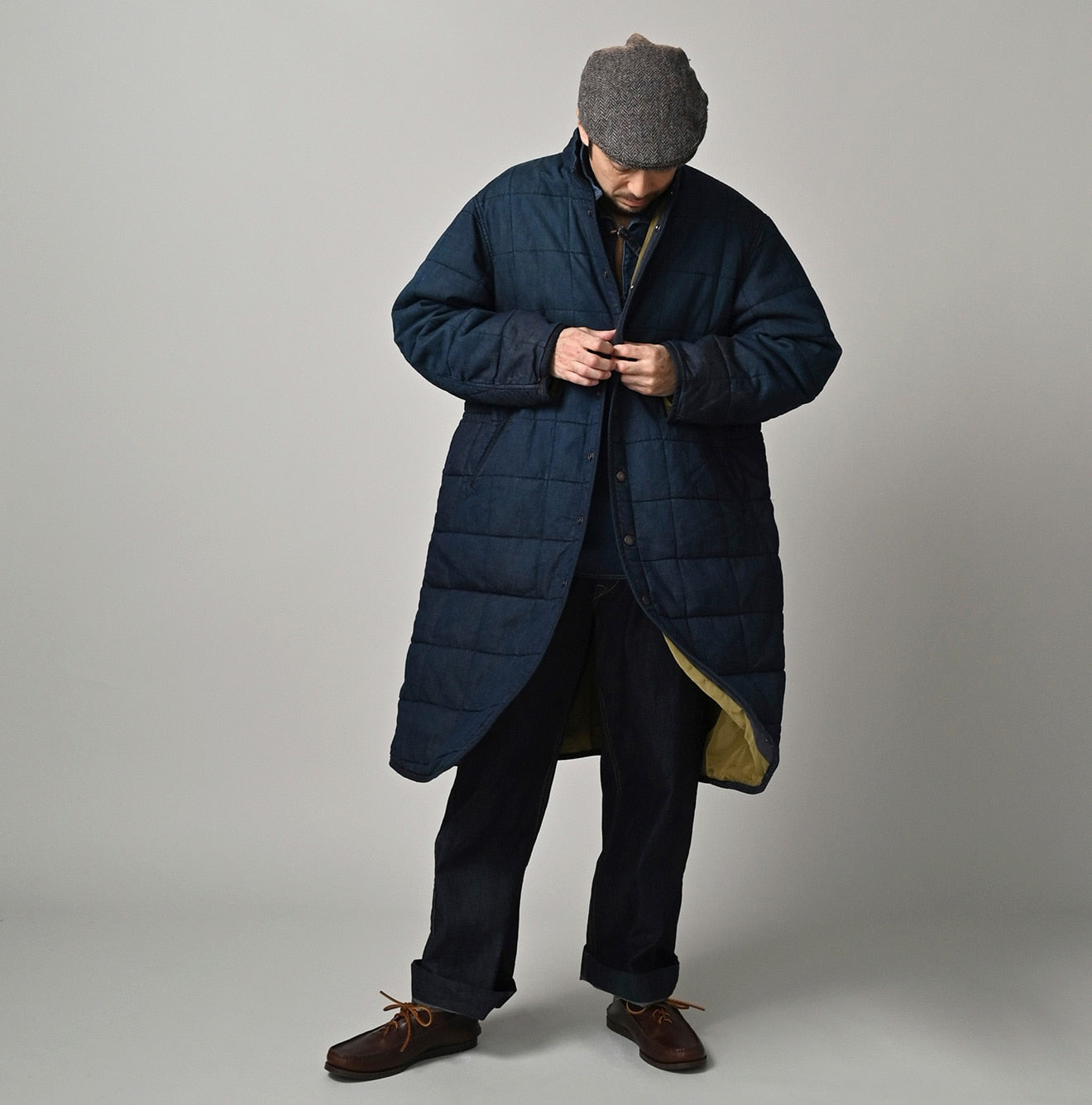 45R インディゴ キルティング コート 試着のみ Indigo 45-petit Denim 908 Quilt Coat Zyu | 45R Official Online