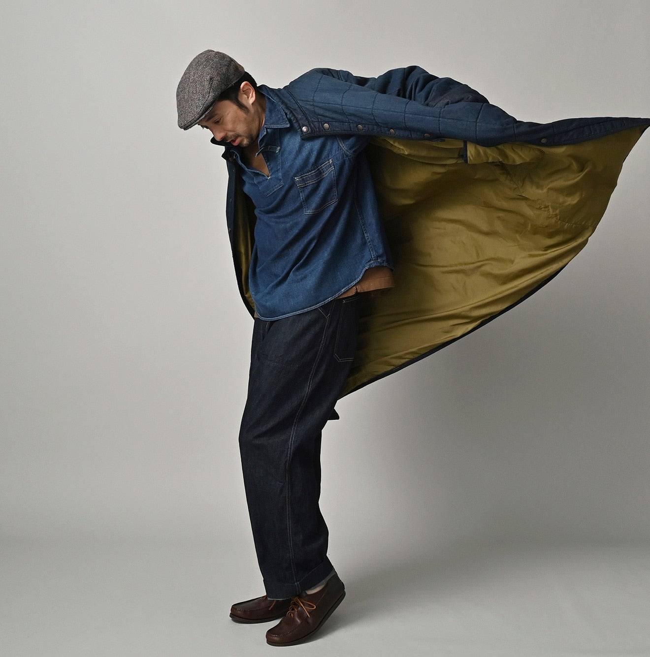 45R インディゴ キルティング コート 試着のみ Indigo 45-petit Denim 908 Quilt Coat Zyu | 45R Official Online