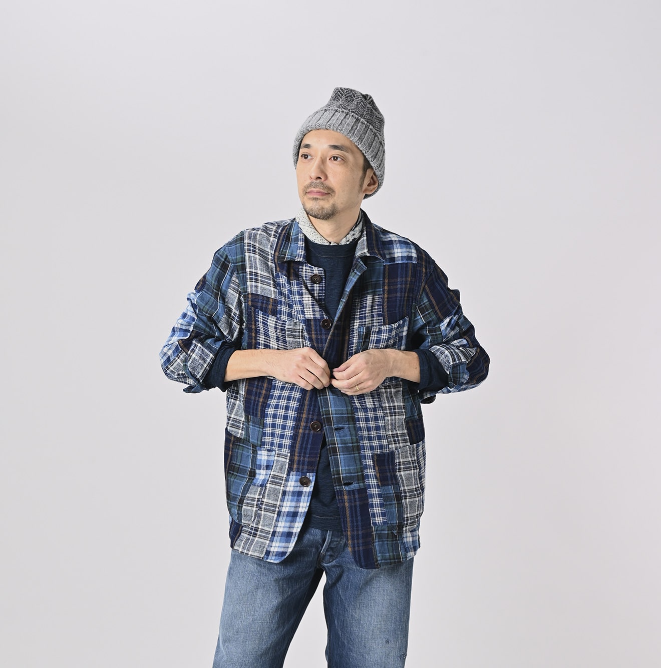 Ai Indigo Flannel Patchwork 908 4pocket Shirt (Size 4) - 45R by 45rpm studio