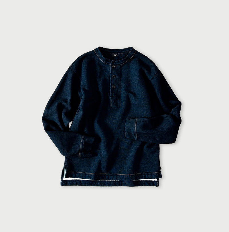 45R Indigo Cotton Fleece 908 Henley - Image 1