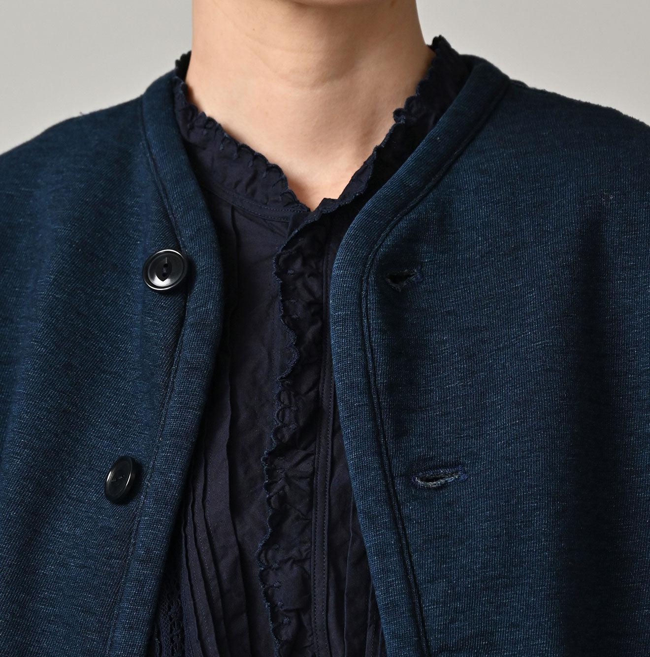 45R Indigo Heritage Cotton Fleece Binder Cardigan