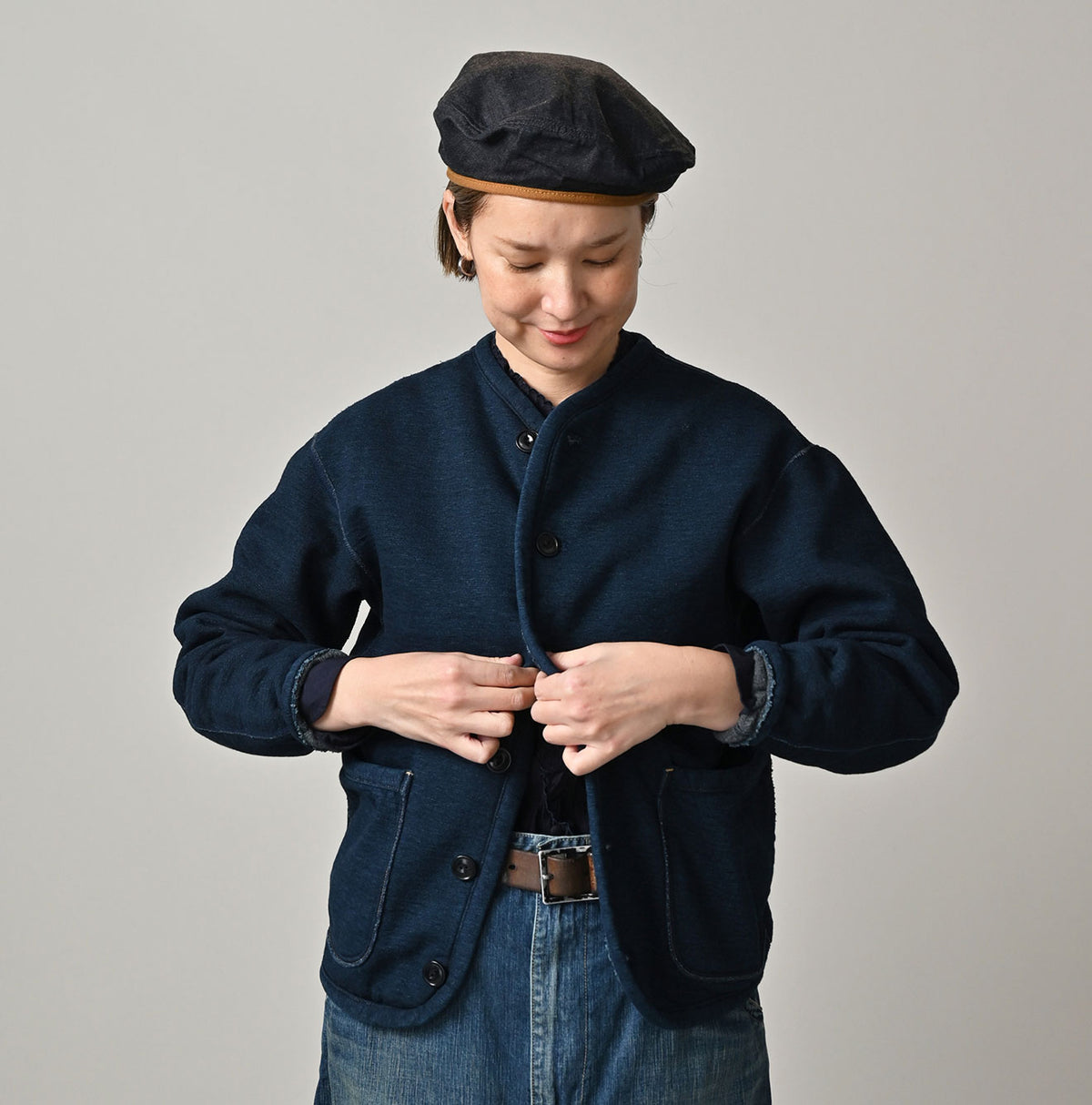 45R Indigo Heritage Cotton Fleece Binder Cardigan