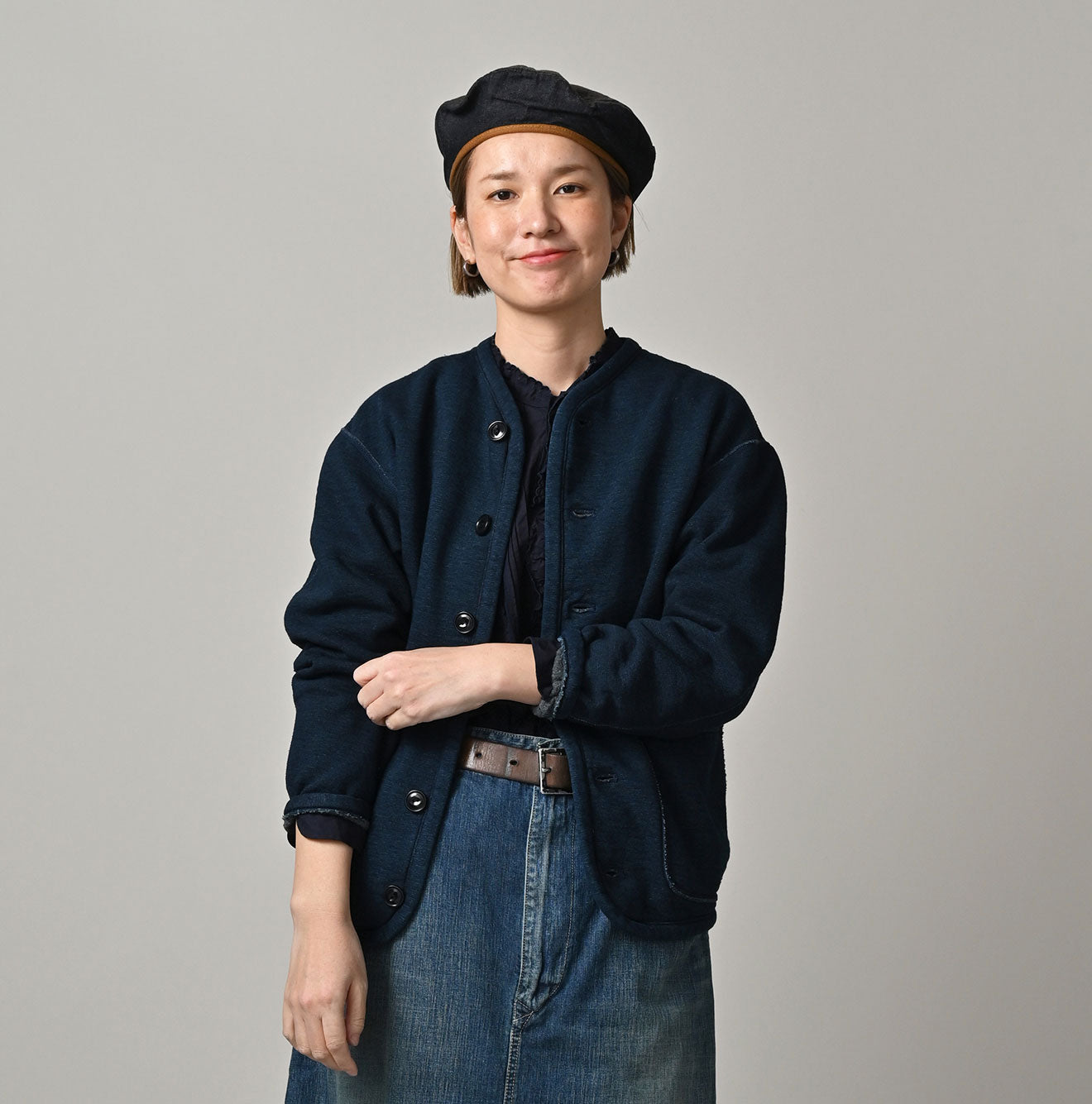 45R Indigo Heritage Cotton Fleece Binder Cardigan