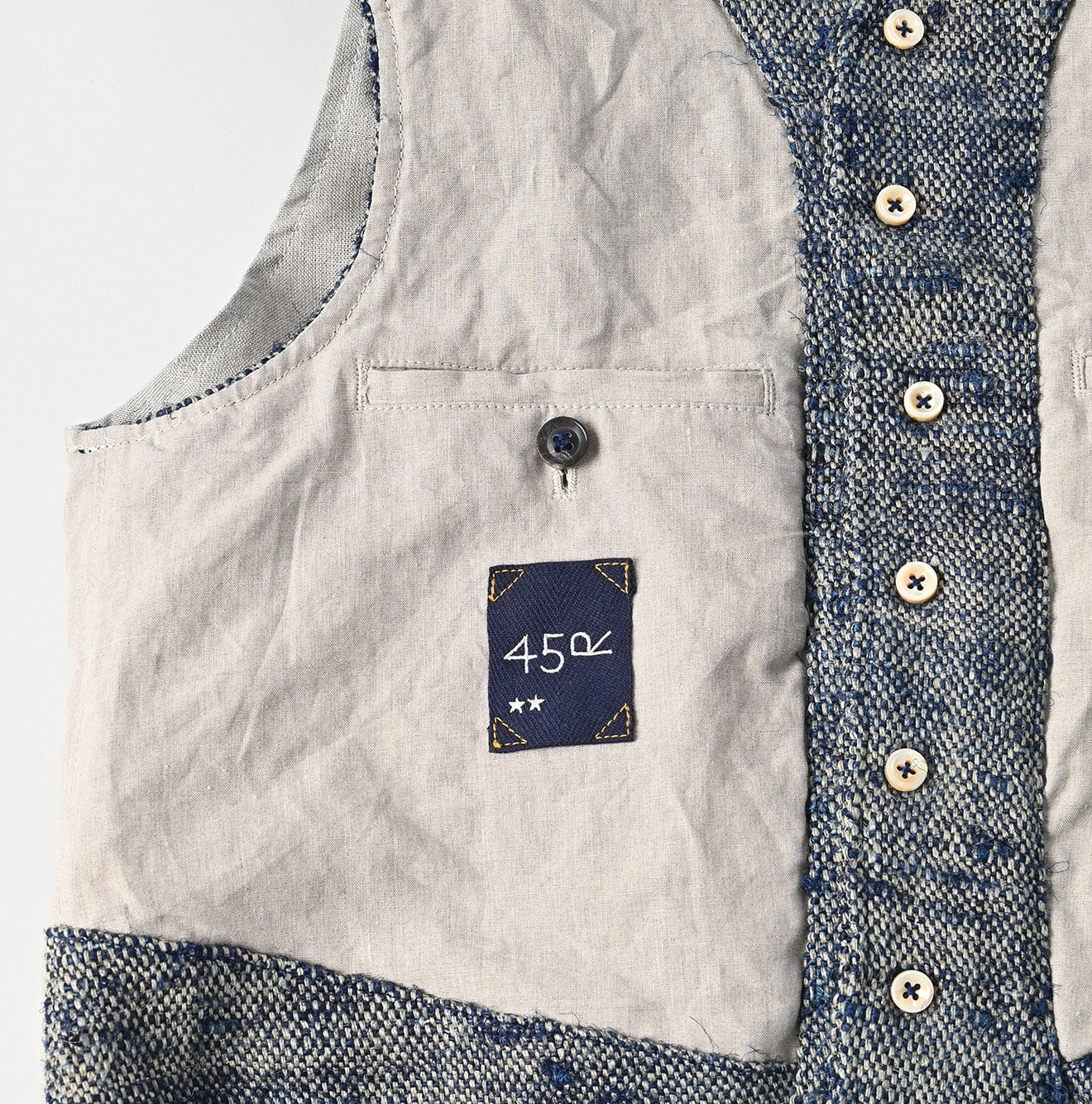 45R Ai Indigo Linen Silk Tweed 908 Vest