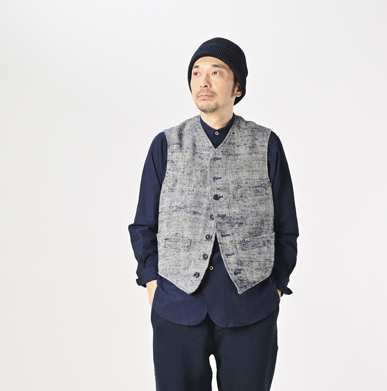 45R Ai Indigo Linen Silk Tweed 908 Vest