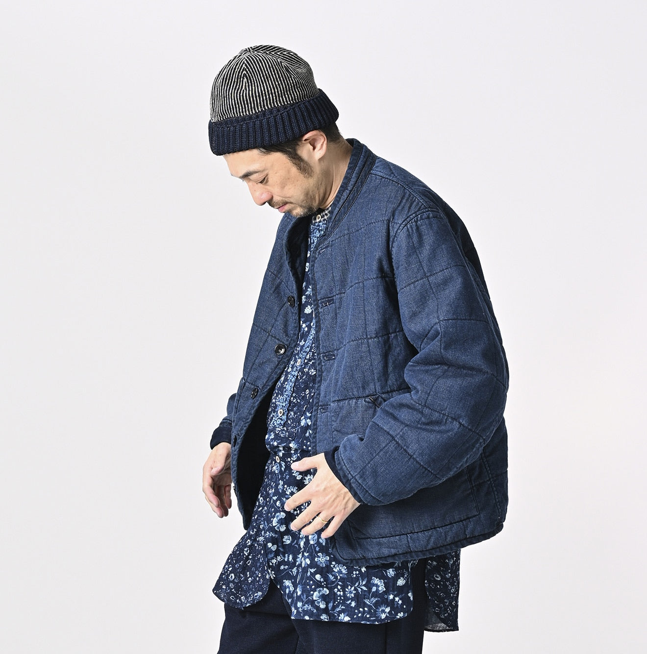 45R Indigo 45 Petit Denim 908 Stand Collar Blouson Distressed