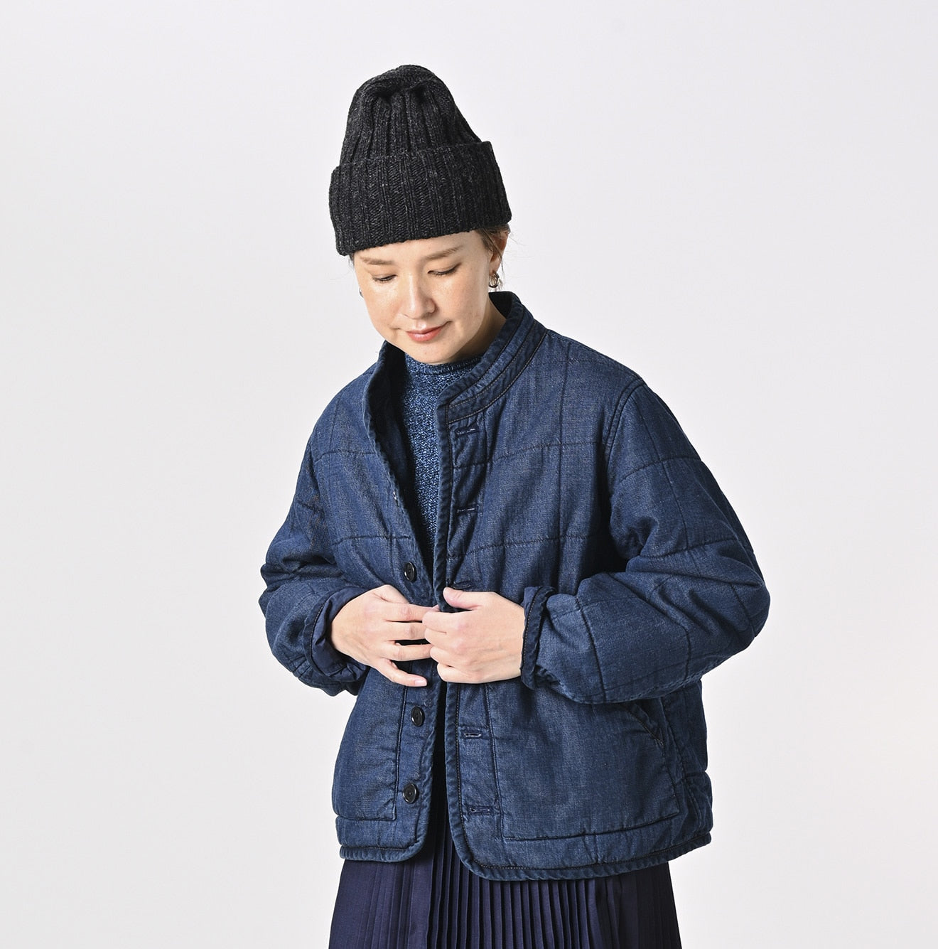 45R Indigo 45 Petit Denim 908 Stand Collar Blouson Distressed