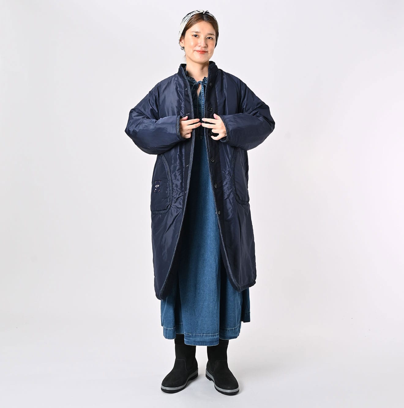 45R Indigo Oxford Quilt x Nylon Coat