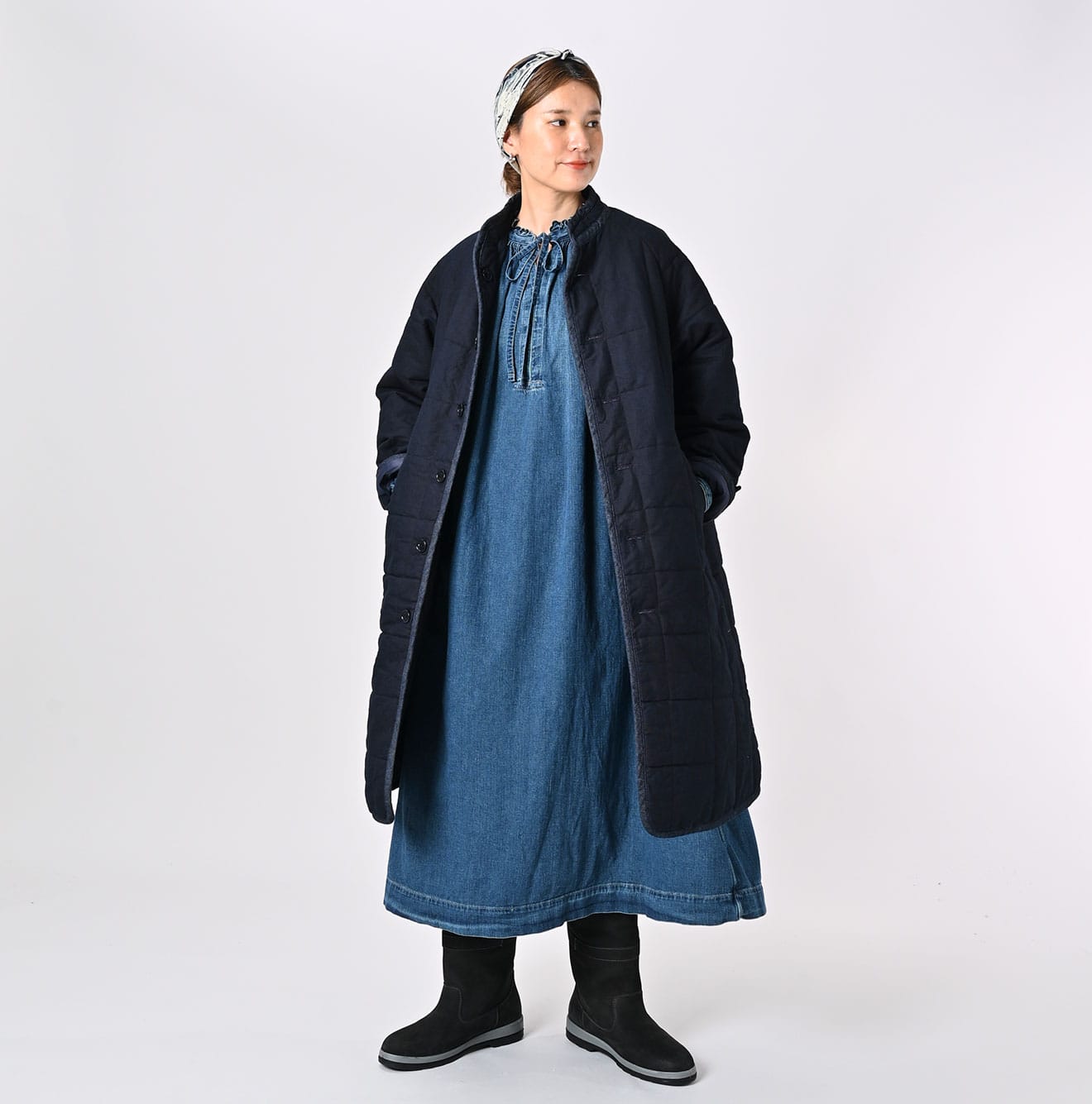 45R Indigo Oxford Quilt x Nylon Coat