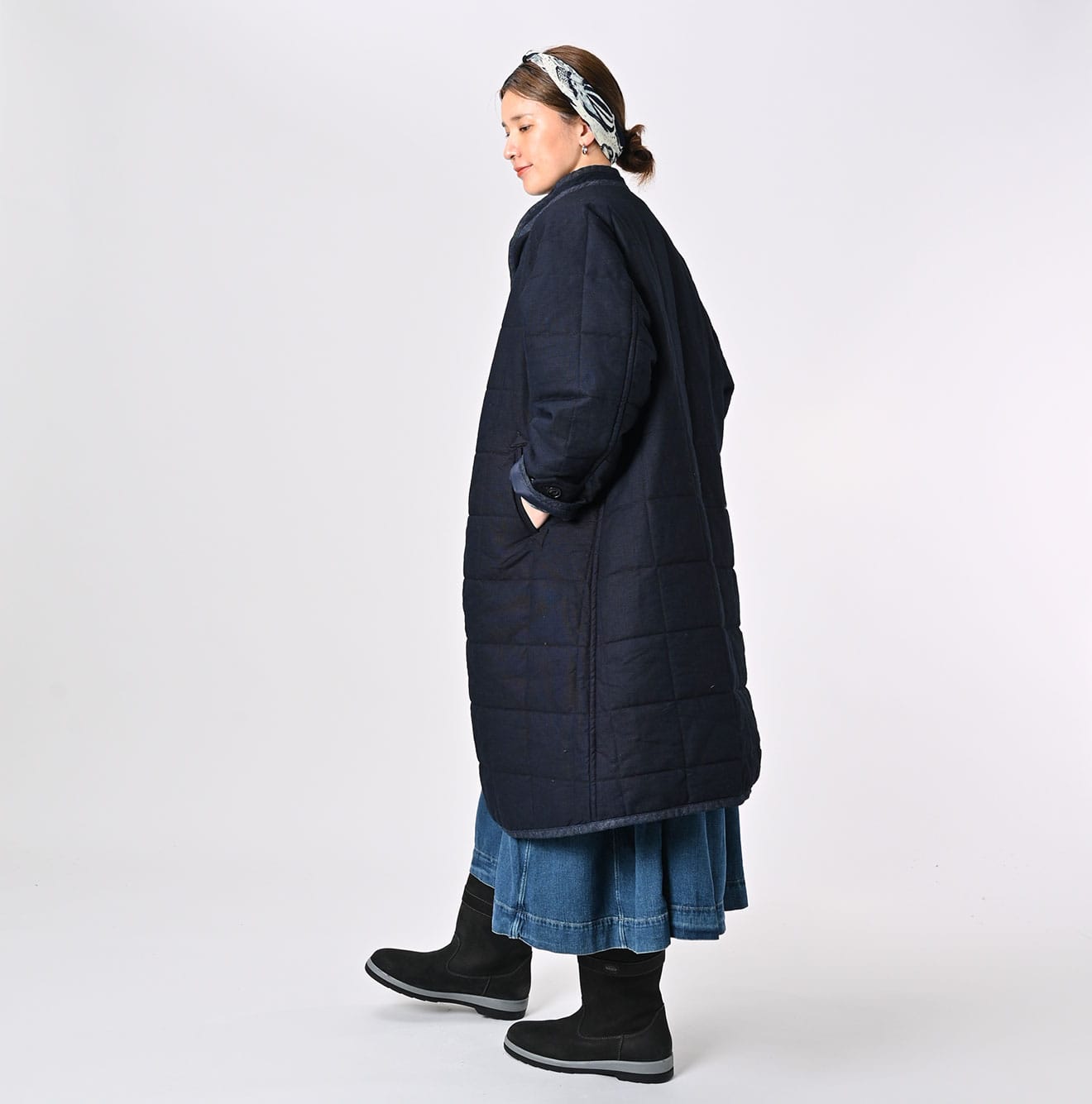 45R Indigo Oxford Quilt x Nylon Coat