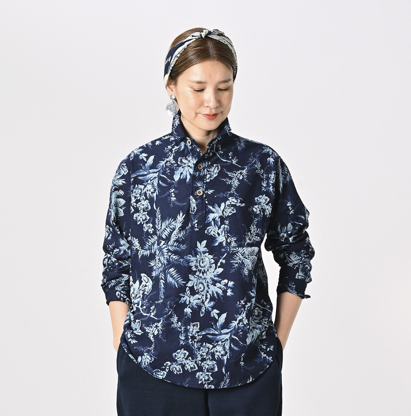 45R Indigo Lapis 908 Ocean Petit-collar Pullover Shirt