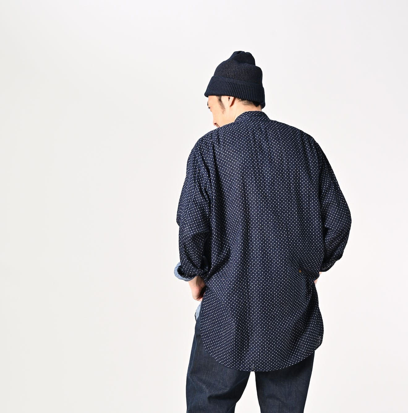 45R Indigo Fuwafuwa Double-woven 908 Dots Pullover Shirt